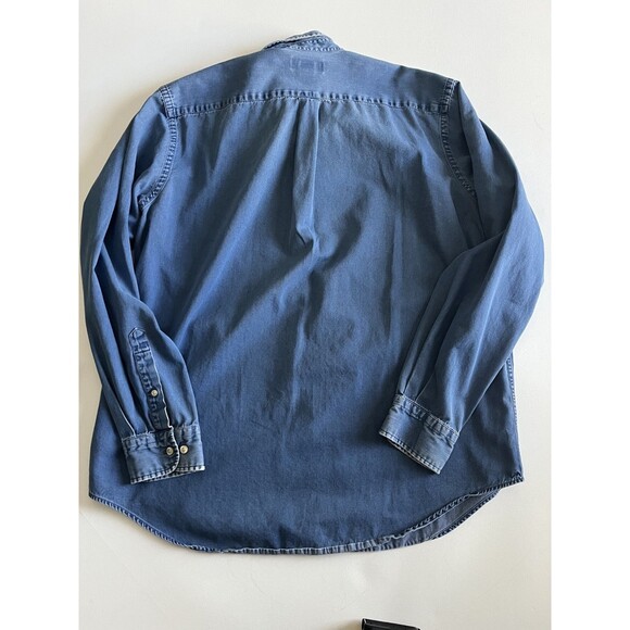 Vtg LANDS END Denim Jean Light Blue Chambray Casual Button Down Shirt 16.5 Large - Picture 2 of 12